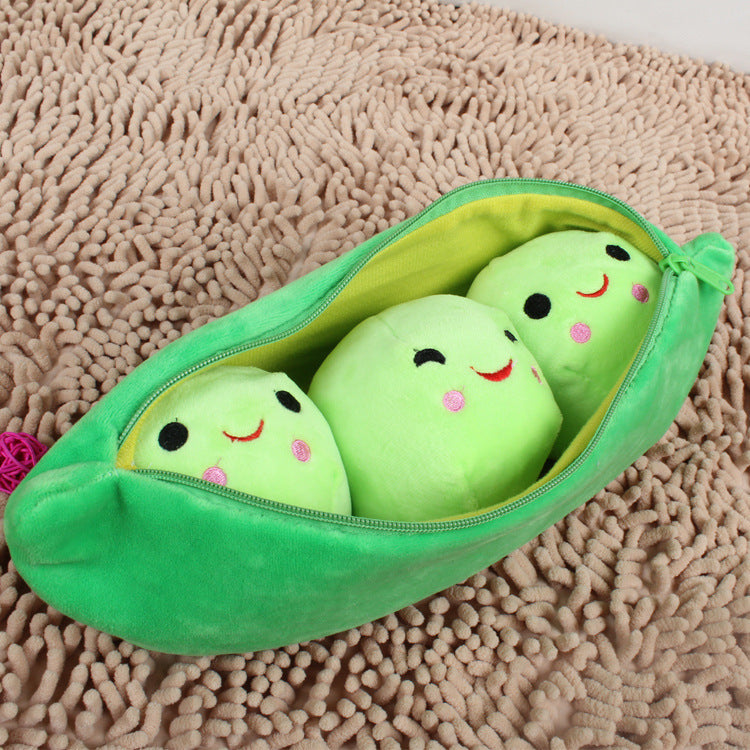 Plush toy shaped like a pea pod